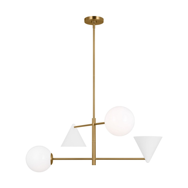 Visual Comfort Studio AEC1104MWTBBS Cosmo Four Light Chandelier, Matte White and Burnished Brass (Discontinued)