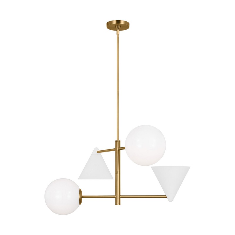 Visual Comfort Studio AEC1114MWTBBS Cosmo Four Light Chandelier, Matte White and Burnished Brass (Discontinued)
