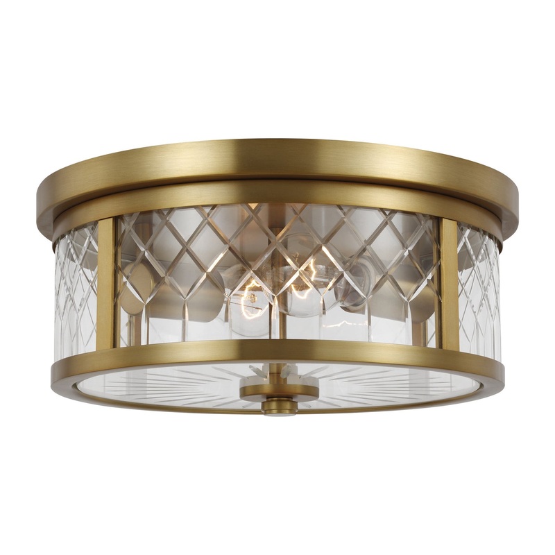 Visual Comfort Studio AF1072BBS Alec Two Light Flush Mount, Burnished Brass