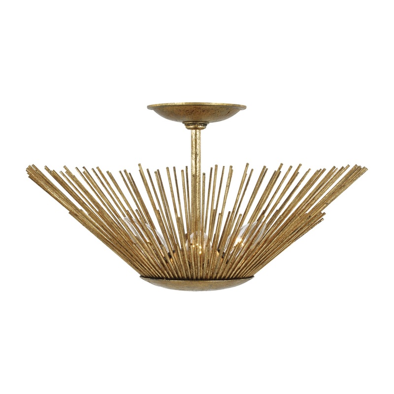 Visual Comfort Studio AF1083ADB Helios Three Light Flush Mount, Antique Gild