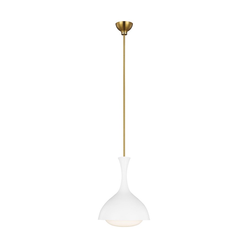 Visual Comfort Studio AEP1011BBSMWT Lucerne One Light Pendant, Matte White and Burnished Brass (Discontinued)