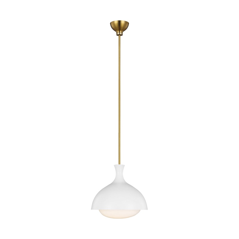 Visual Comfort Studio AEP1021BBSMWT Lucerne One Light Pendant, Matte White and Burnished Brass (Discontinued)