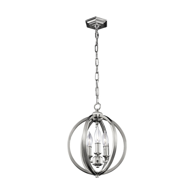 Visual Comfort Studio F3059/3PN Corinne Three Light Pendant, Polished Nickel