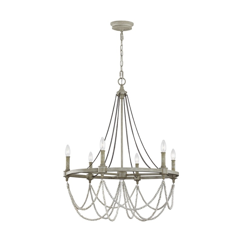 Visual Comfort Studio F3132/6FWO/DWW Beverly Six Light Chandelier, French Washed Oak / Distressed White Wood