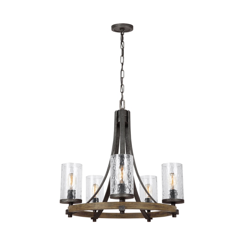 Visual Comfort Studio F3133/5DWK/SGM Angelo Five Light Chandelier, Distressed Weathered Oak / Slate Grey Metal