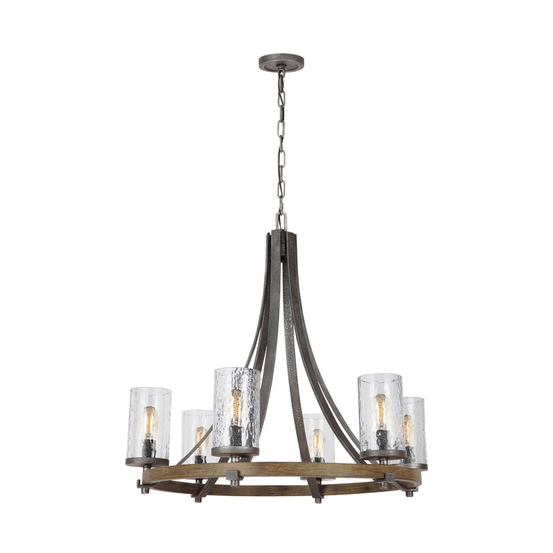 Visual Comfort Studio F3134/6DWK/SGM Angelo Six Light Chandelier, Distressed Weathered Oak / Slate Grey Metal