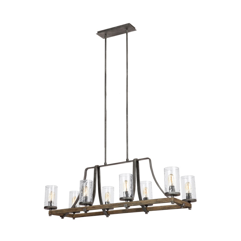 Visual Comfort Studio F3136/8DWK/SGM Angelo Eight Light Island Chandelier, Distressed Weathered Oak / Slate Grey Metal