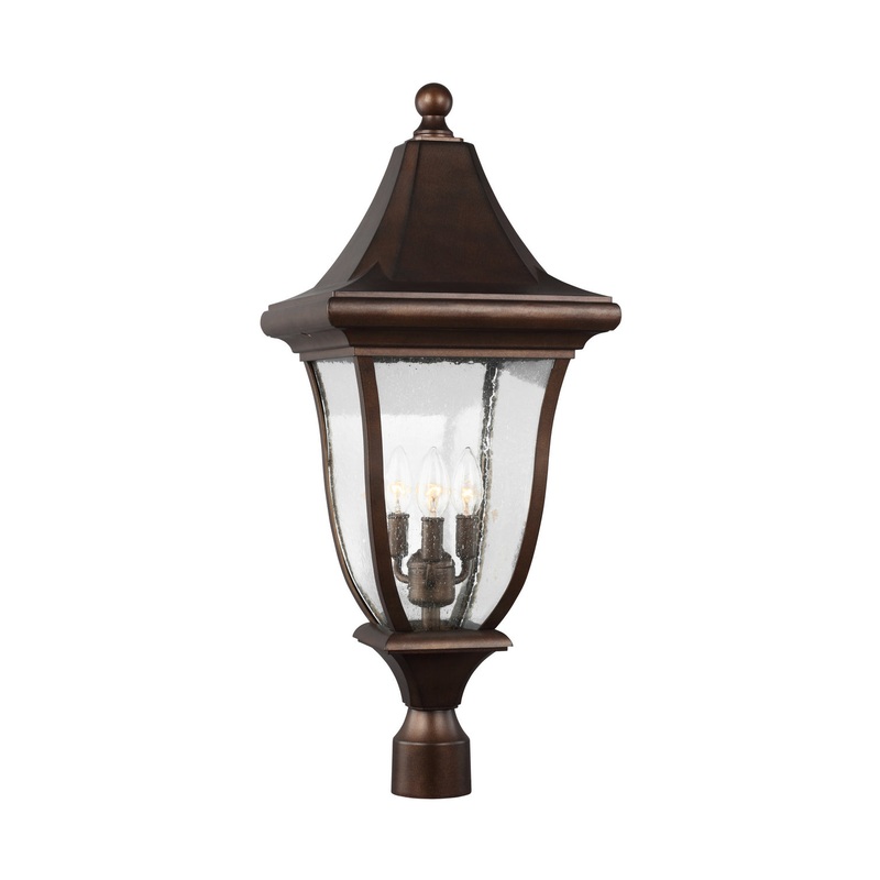 Visual Comfort Studio OL13107PTBZ Oakmont Three Light Outdoor Post Lantern, Patina Bronze