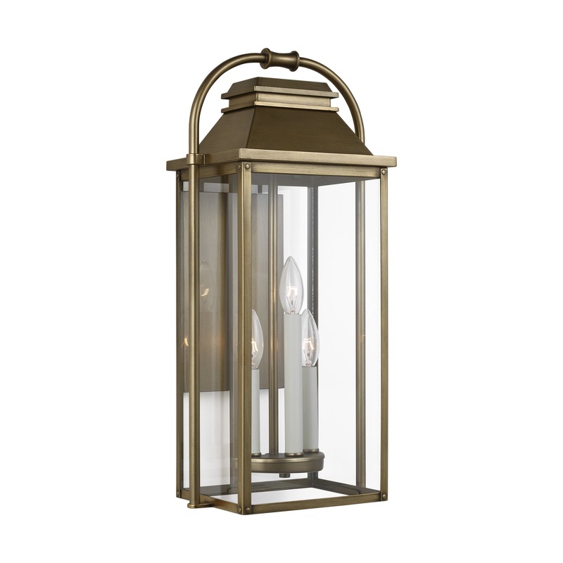 Visual Comfort Studio OL13201PDB Wellsworth Three Light Lantern, Painted Distressed Brass