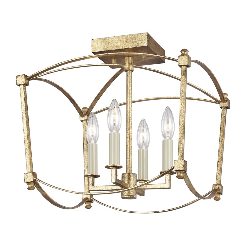 Visual Comfort Studio SF350ADB Thayer Four Light Semi-Flush Mount, Antique Gild