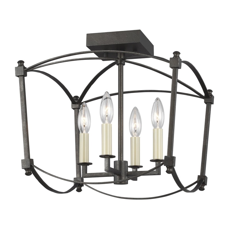 Visual Comfort Studio SF350SMS Thayer Four Light Semi-Flush Mount, Smith Steel