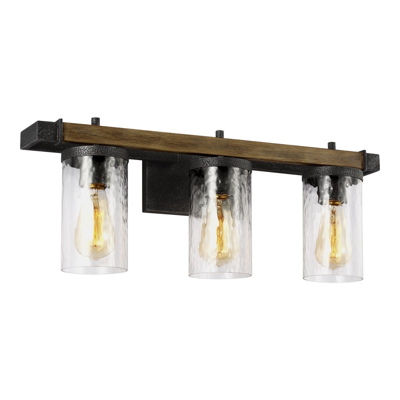 Visual Comfort Studio VS18253DWK/SGM Angelo Three Light Vanity, Distressed Weathered Oak / Slate Grey Metal