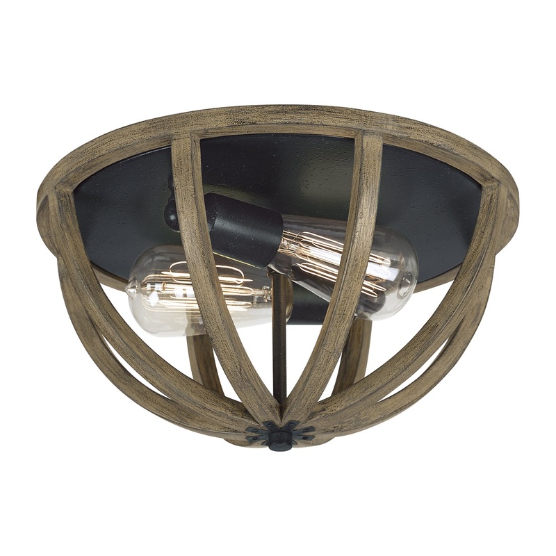 Visual Comfort Studio FM400WOW/AF Allier Two Light Flush Mount, Weathered Oak Wood / Antique Forged Iron