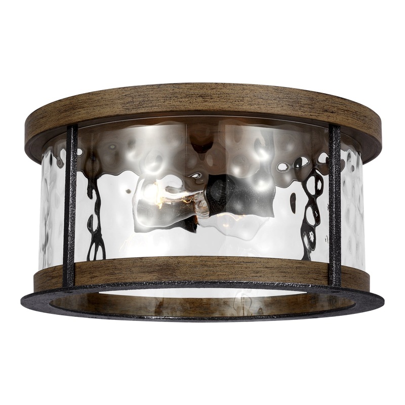 Visual Comfort Studio FM530DWK/SGM Angelo Two Light Flush Mount, Distressed Weathered Oak / Slate Grey Metal