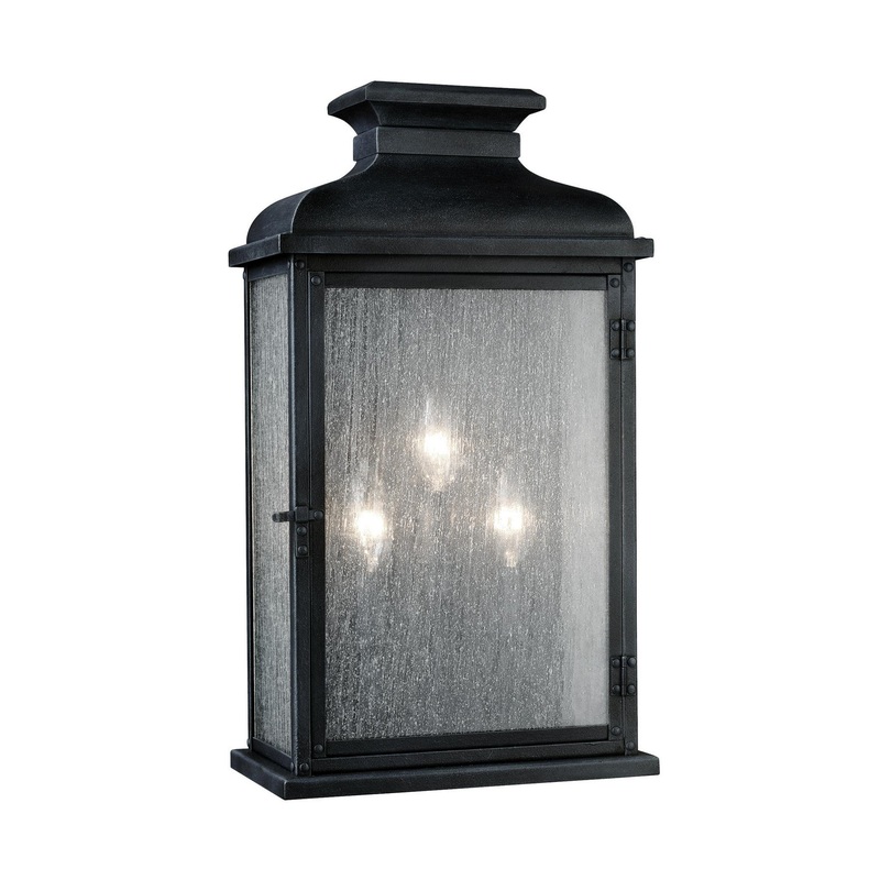 Visual Comfort Studio OL11104DWZ Pediment Three Light Lantern, Dark Weathered Zinc