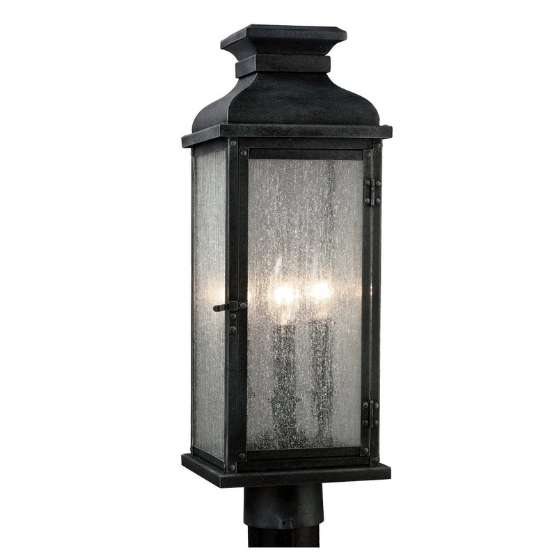 Visual Comfort Studio OL11107DWZ Pediment Three Light Post Lantern, Dark Weathered Zinc