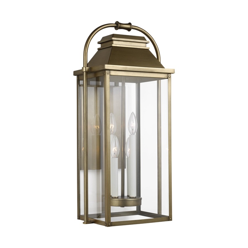 Visual Comfort Studio OL13202PDB Wellsworth Four Light Lantern, Painted Distressed Brass
