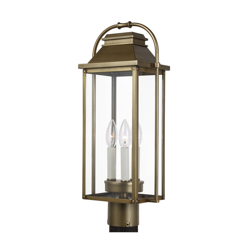 Visual Comfort Studio OL13207PDB Wellsworth Three Light Post Lantern, Painted Distressed Brass