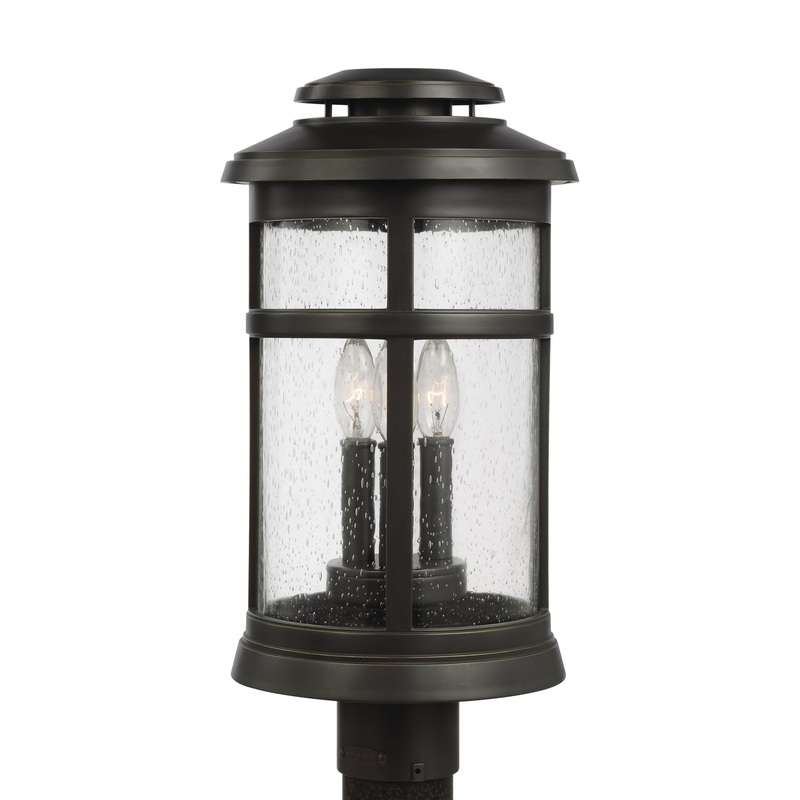 Visual Comfort Studio OL14307ANBZ Newport Three Light Outdoor Post Lantern, Antique Bronze