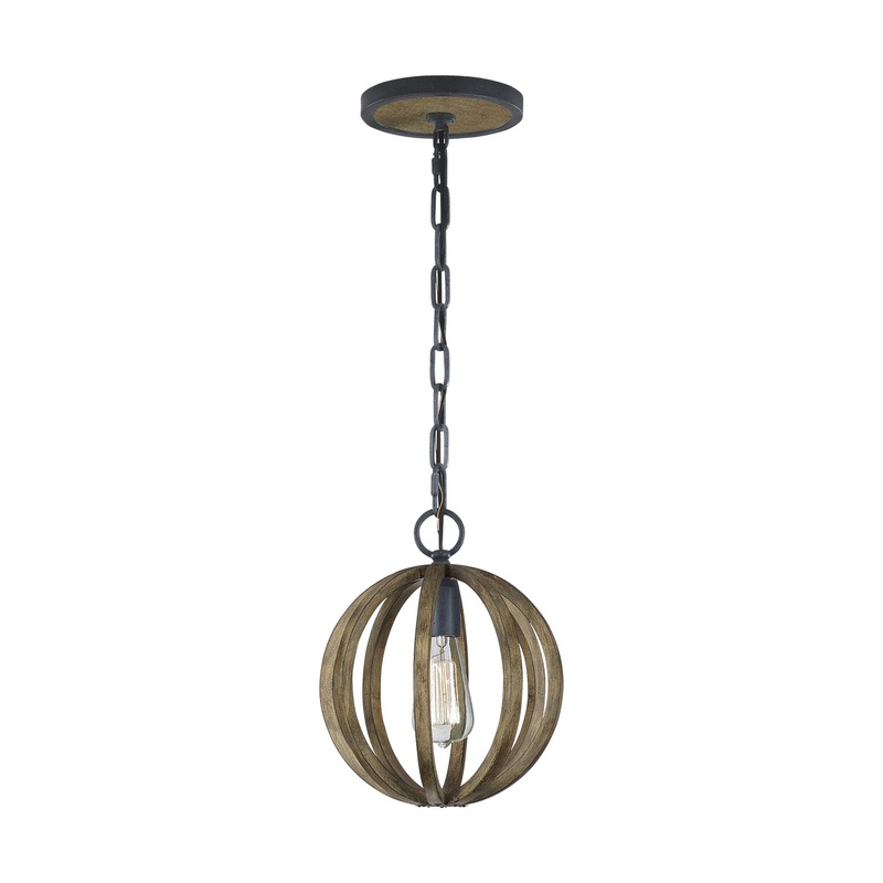 Visual Comfort Studio P1302WOW/AF Allier One Light Mini Pendant, Weathered Oak Wood / Antique Forged Iron