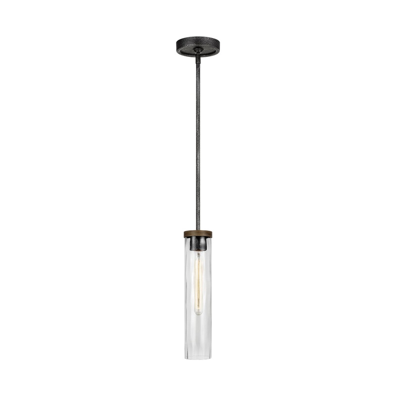 Visual Comfort Studio P1510DWK/SGM Angelo One Light Pendant, Distressed Weathered Oak / Slate Grey Metal