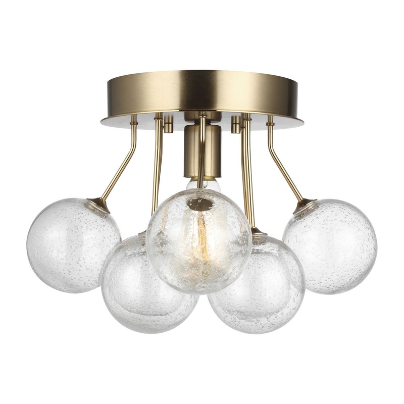 Visual Comfort Studio 7714301-848 Bronzeville One Light Semi-Flush Mount, Satin Brass