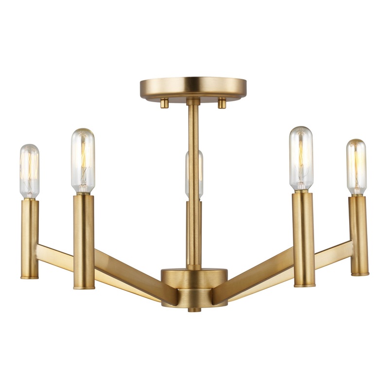 Visual Comfort Studio 7724305-848 Vector Five Light Semi-Flush Mount, Satin Brass