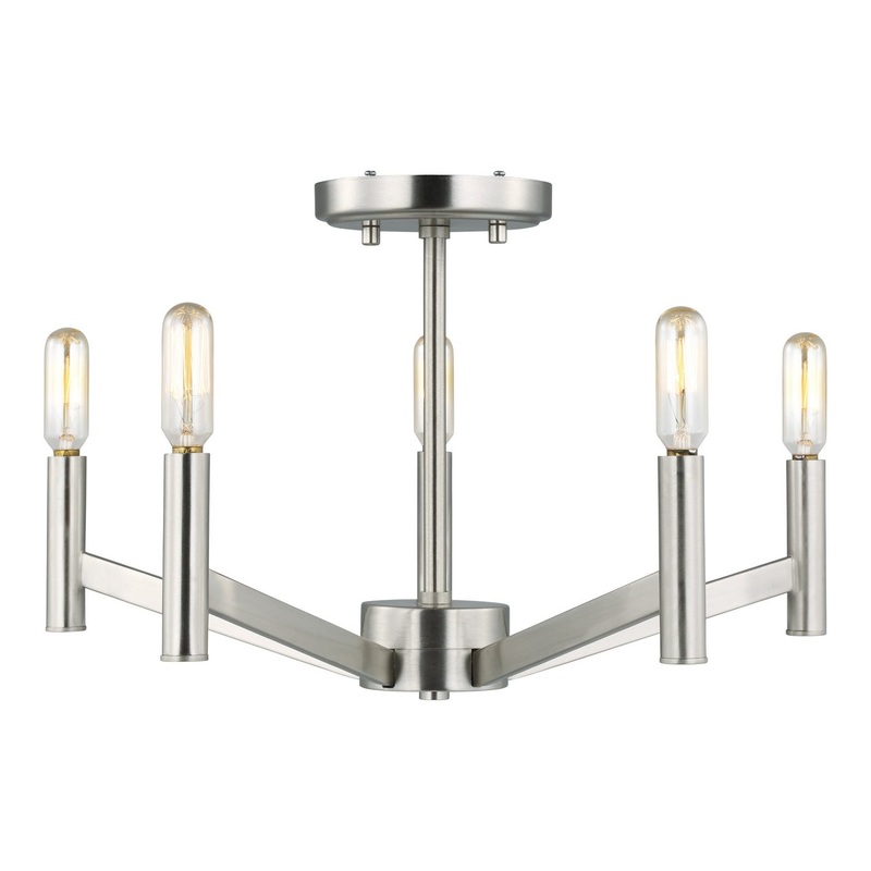 Visual Comfort Studio 7724305-962 Vector Five Light Semi-Flush Mount, Brushed Nickel