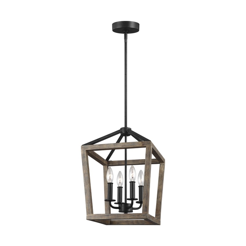 Visual Comfort Studio F3190/4WOW/AF Gannet Four Light Chandelier, Weathered Oak Wood / Antique Forged Iron
