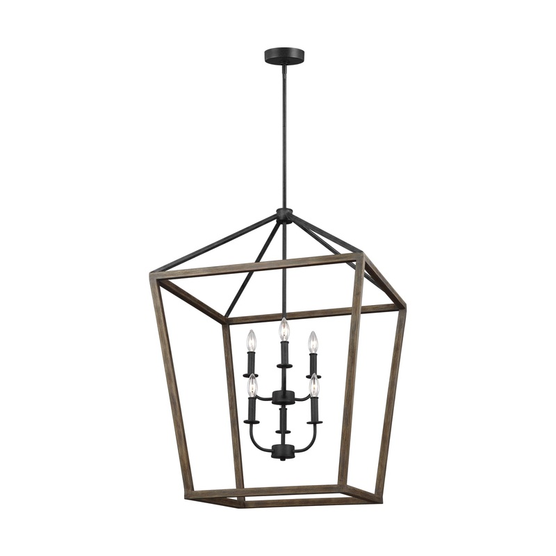 Visual Comfort Studio F3192/6WOW/AF Gannet Six Light Chandelier, Weathered Oak Wood / Antique Forged Iron