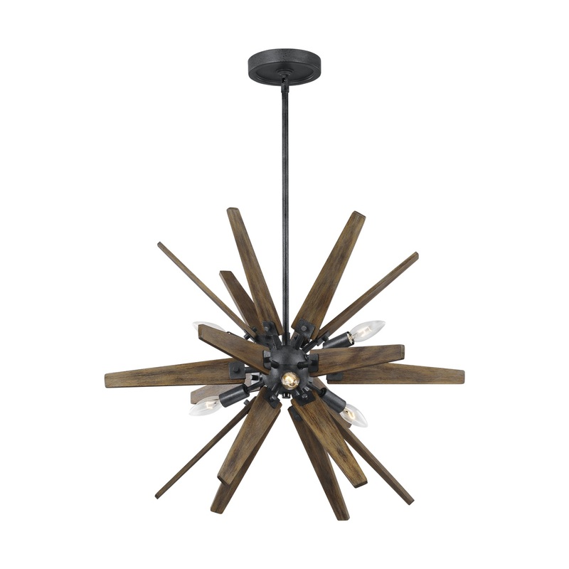 Visual Comfort Studio F3257/6DWZ/WOW Thorne Six Light Chandelier, Dark Weathered Zinc / Weathered Oak (Discontinued)