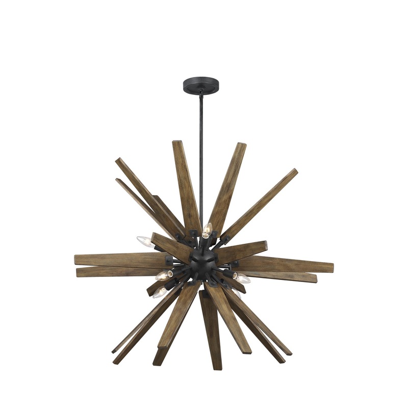 Visual Comfort Studio F3258/8DWZ/WOW Thorne Eight Light Chandelier, Dark Weathered Zinc / Weathered Oak (Discontinued)