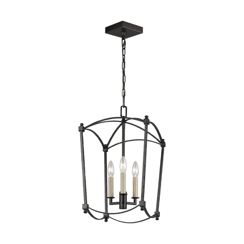 Visual Comfort Studio F3321/3SMS Thayer Three Light Lantern, Smith Steel