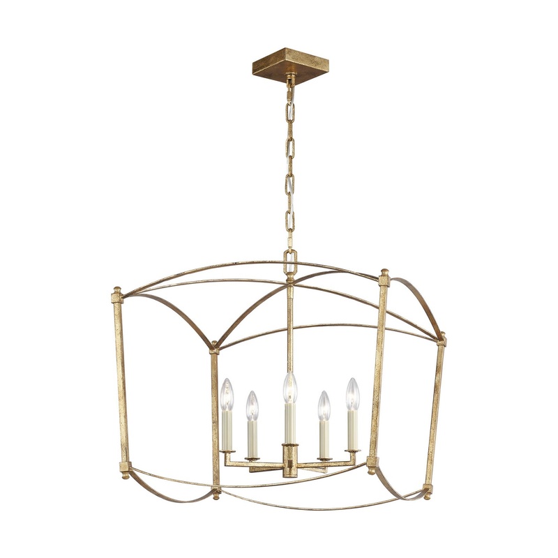 Visual Comfort Studio F3325/5ADB Thayer Five Light Lantern, Antique Gild