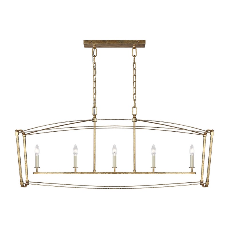 Visual Comfort Studio F3326/5ADB Thayer Five Light Linear Chandelier, Antique Gild