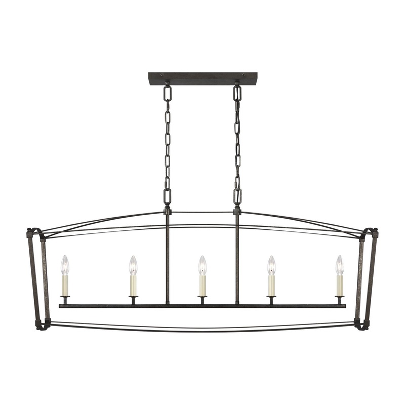 Visual Comfort Studio F3326/5SMS Thayer Five Light Linear Chandelier, Smith Steel