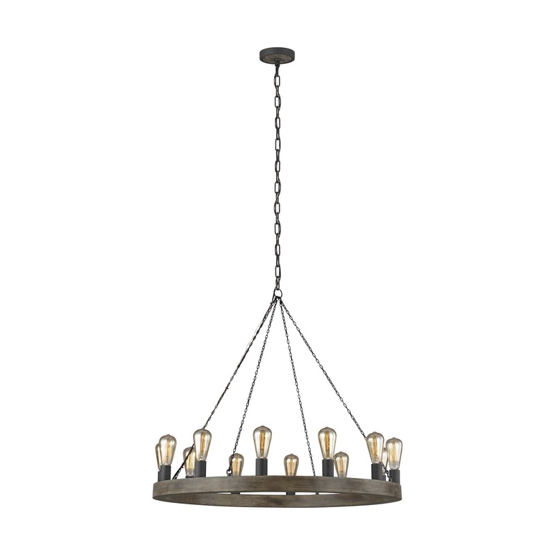 Visual Comfort Studio F3932/12WOW/AF Avenir 12 Light Chandelier, Weathered Oak Wood / Antique Forged Iron