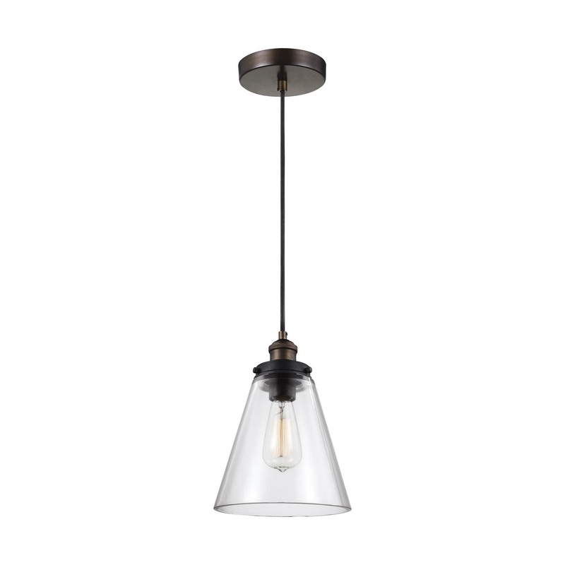 Visual Comfort Studio P1347PAGB/DWZ Baskin One Light Pendant, Painted Aged Brass / Dark Weathered Zinc