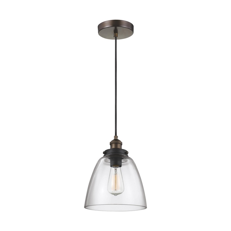 Visual Comfort Studio P1349PAGB/DWZ Baskin One Light Pendant, Painted Aged Brass / Dark Weathered Zinc