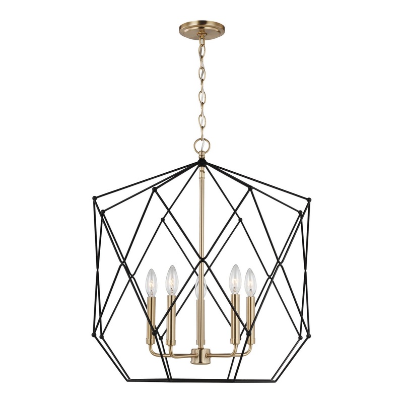 Visual Comfort Studio 5334105-848 Zarra Five Light Lantern, Satin Brass
