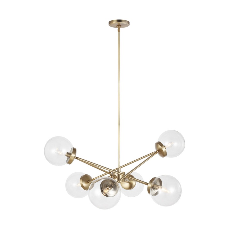 Visual Comfort Studio 3182706EN-848 Tierney Six Light Chandelier, Satin Brass