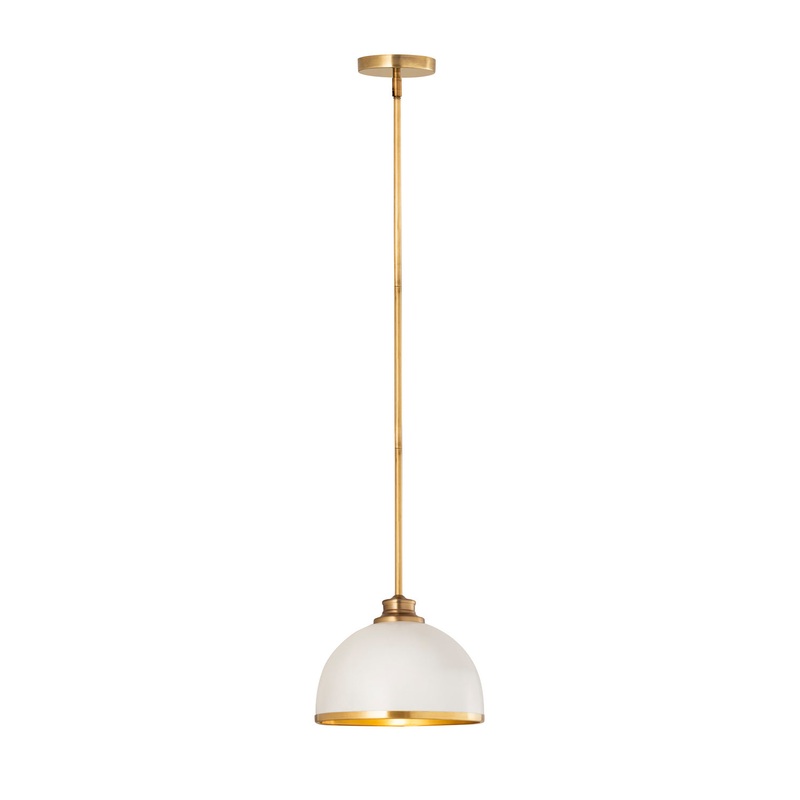 Z-Lite 1004P10-MW-RB Landry One Light Pendant, Matte White / Rubbed Brass