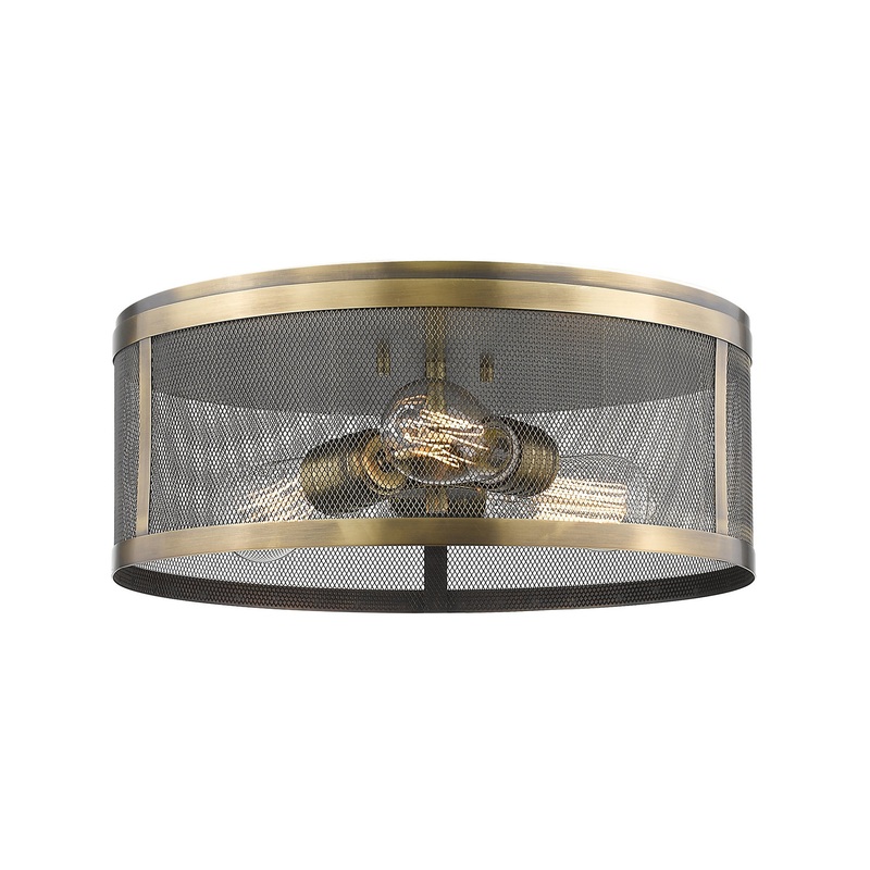 Z-Lite 331F14-NB Meshsmith Three Light Flush Mount, Natural Brass