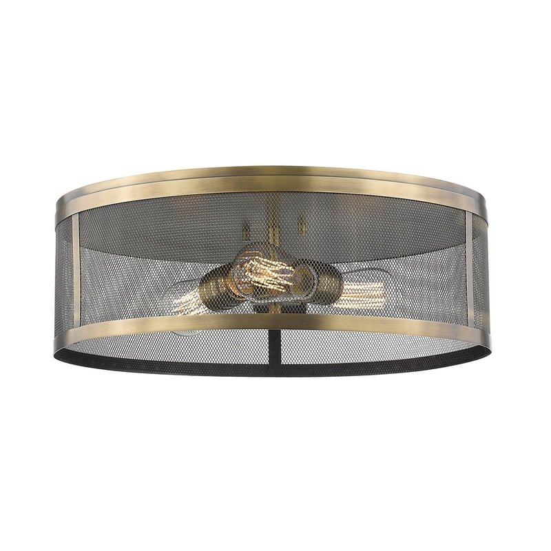 Z-Lite 331F18-NB Meshsmith Three Light Flush Mount, Natural Brass