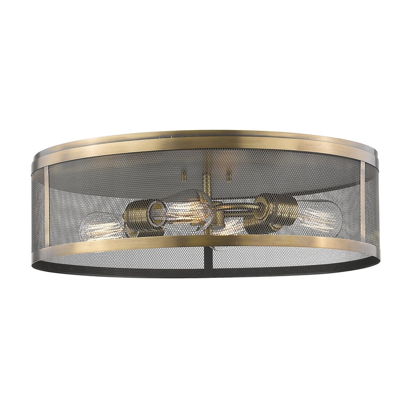 Z-Lite 331F21-NB Meshsmith Four Light Flush Mount, Natural Brass