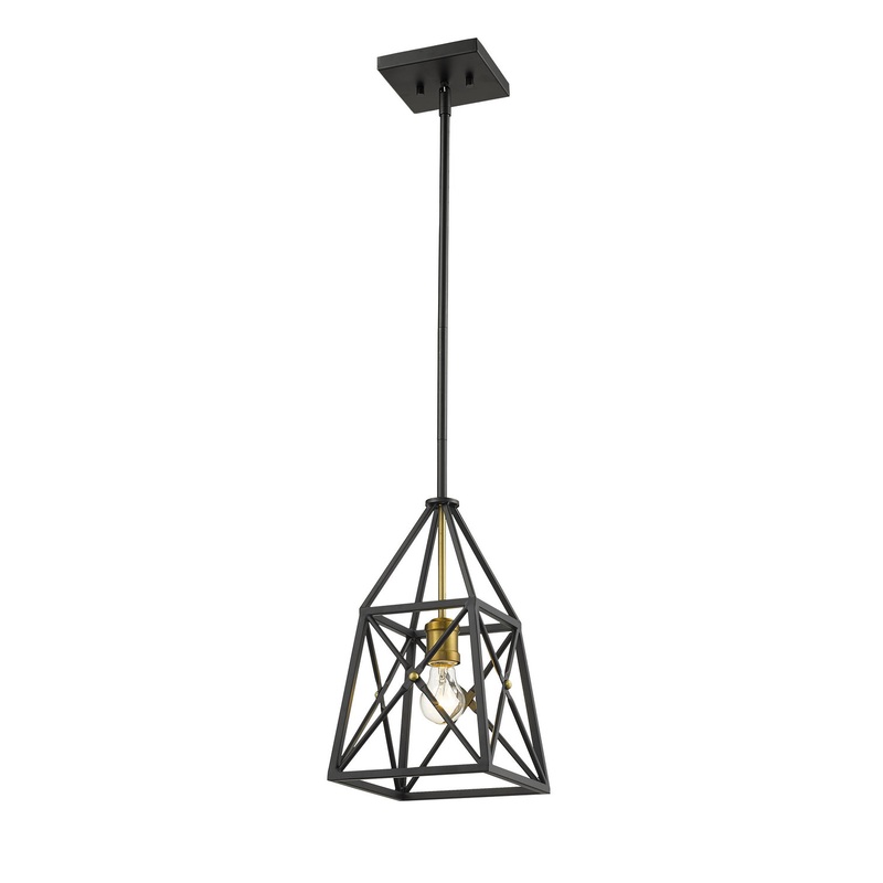 Z-Lite 447MP-MB-OBR Trestle One Light Mini Pendant, Matte Black / Olde Brass