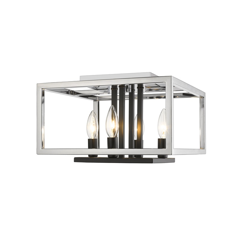 Z-Lite 456F-CH-BK Quadra Four Light Flush Mount, Chrome / Black