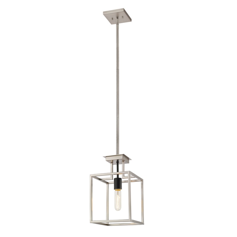 Z-Lite 456MP-BN-BK Quadra One Light Mini Pendant, Brushed Nickel / Black