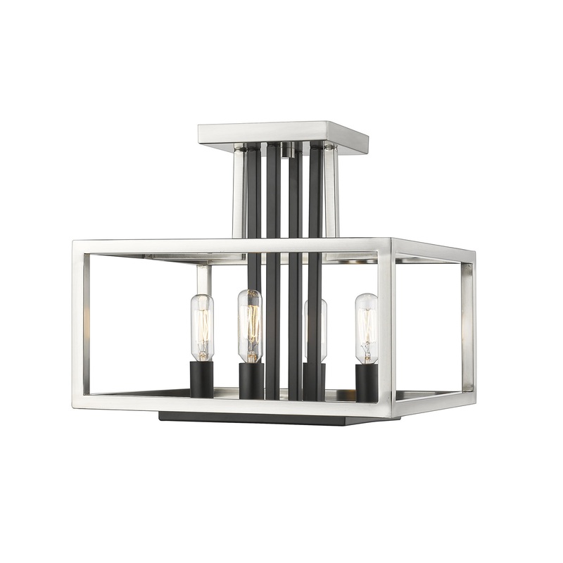 Z-Lite 456SF-BN-BK Quadra Four Light Semi Flush Mount, Brushed Nickel / Black