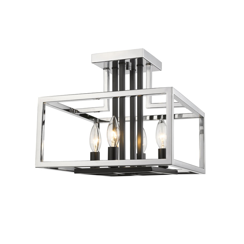 Z-Lite 456SF-CH-BK Quadra Four Light Semi Flush Mount, Chrome / Black